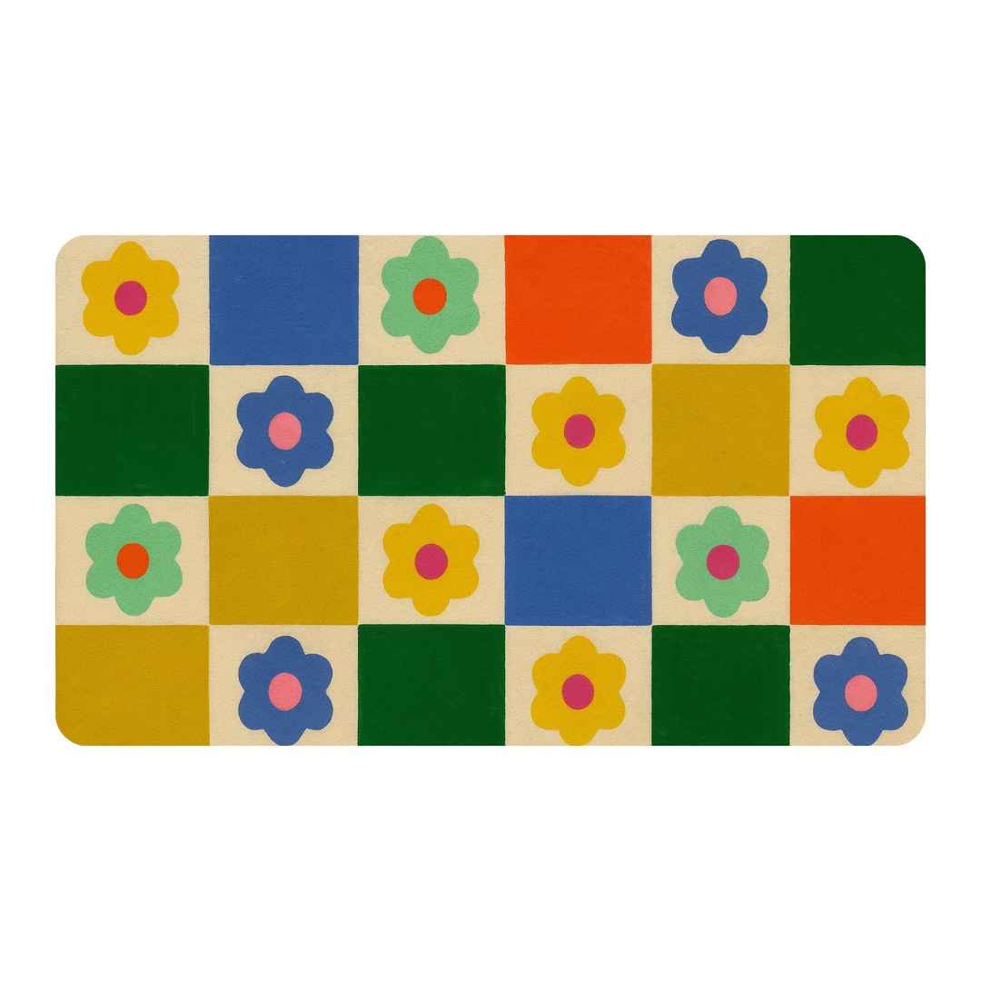 Floral Check Welcome Doormat